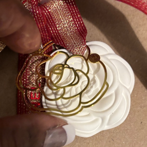 Chanel Red and Gold Ribbon with White Floral Accent - Picture 7 of 16